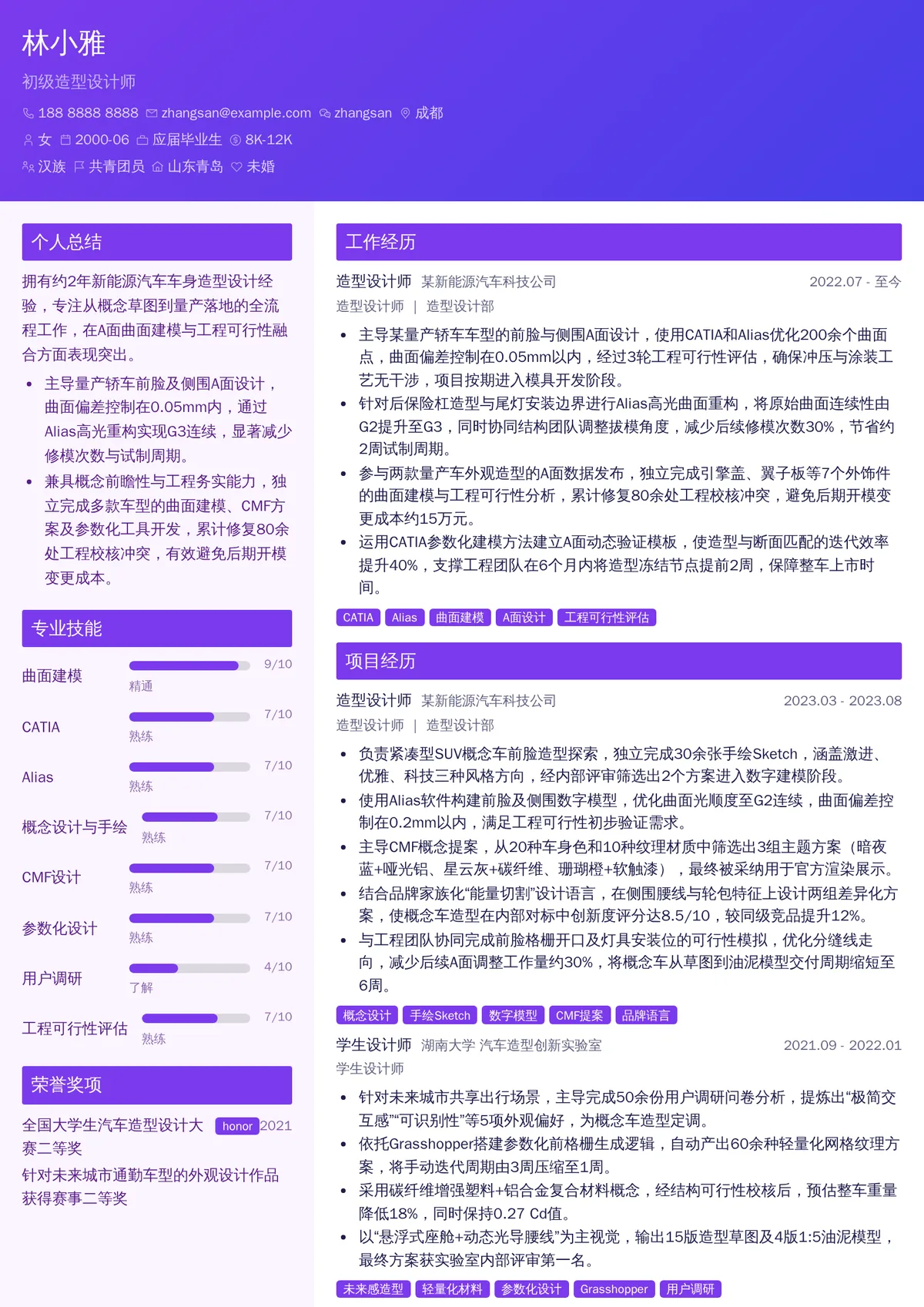 2026年最新初级造型设计师简历模板