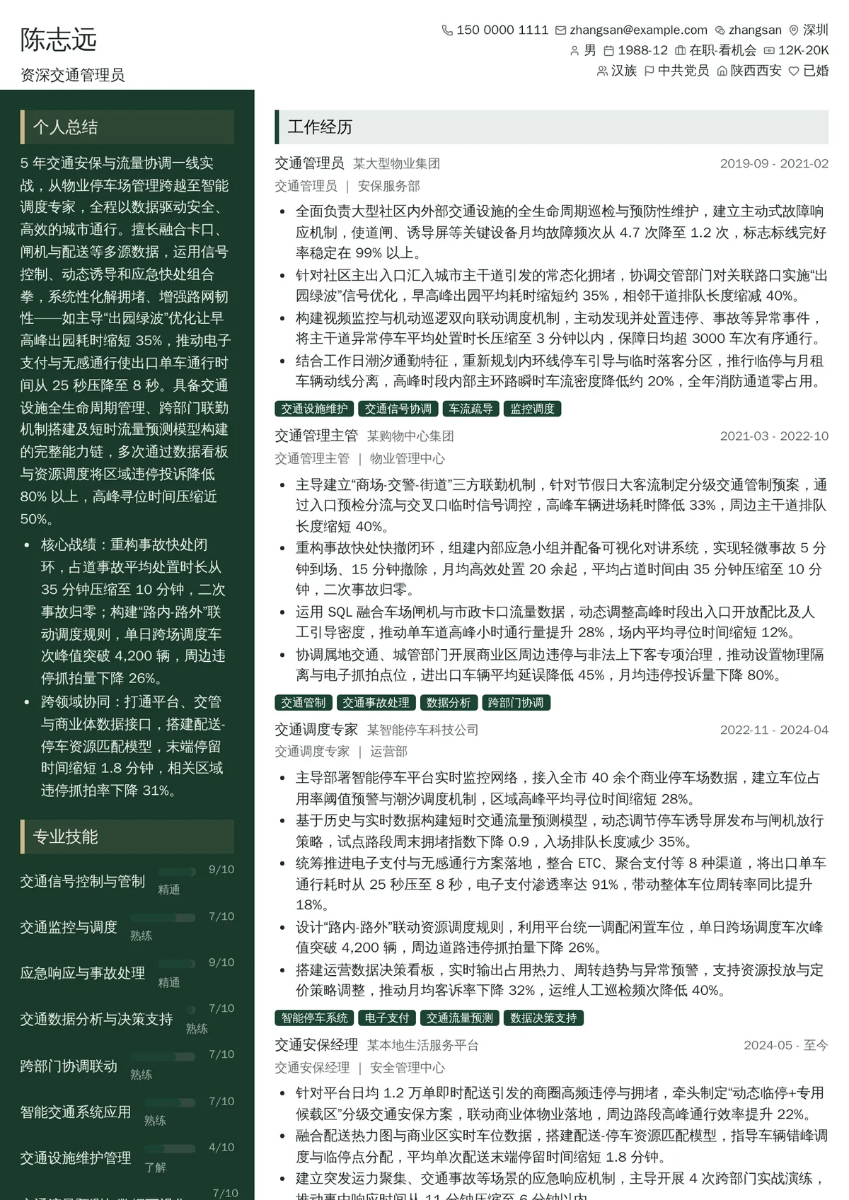 2026年最新资深交通管理员简历模板
