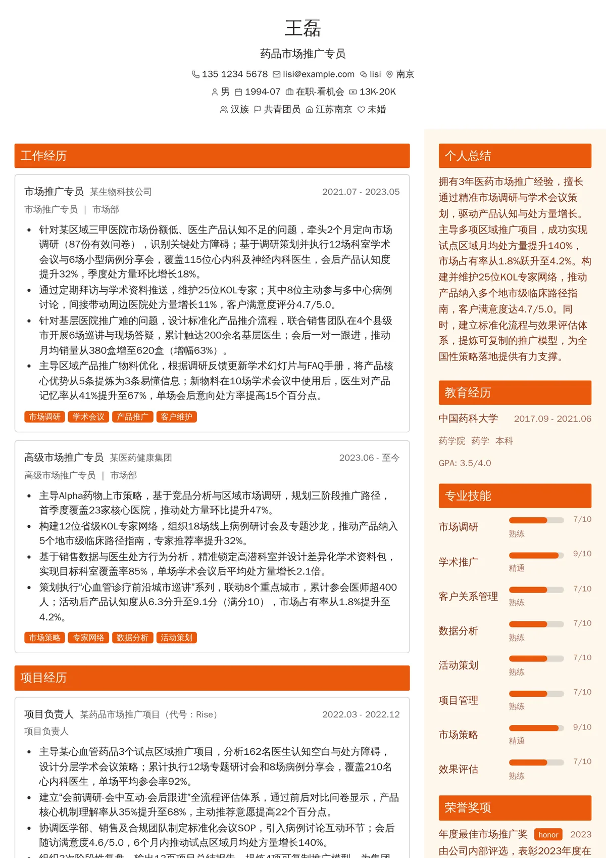药品市场推广专员