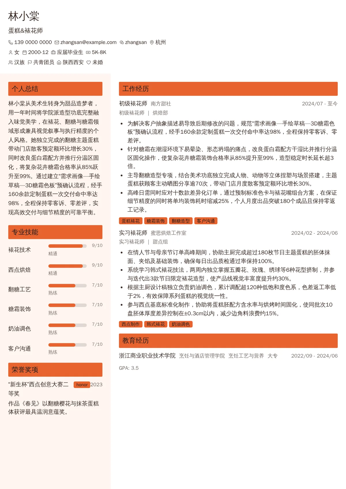 2026年最新初级蛋糕&裱花师简历模板