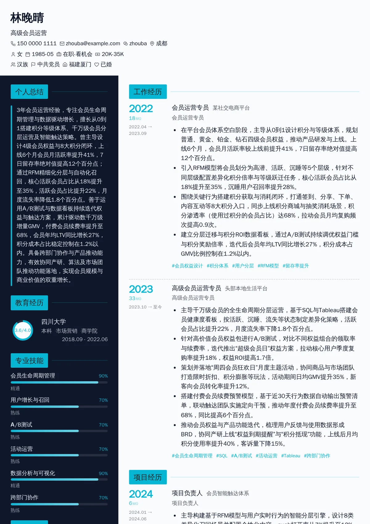 2026年最新高级会员运营简历模板
