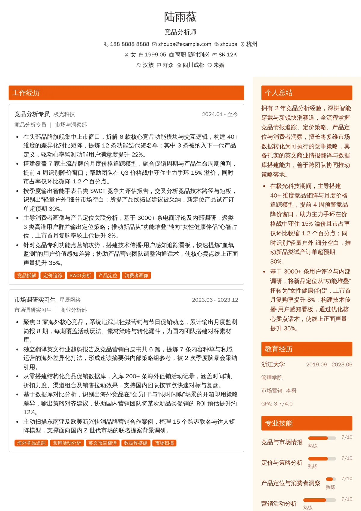 2026年最新初级竞品分析师简历模板