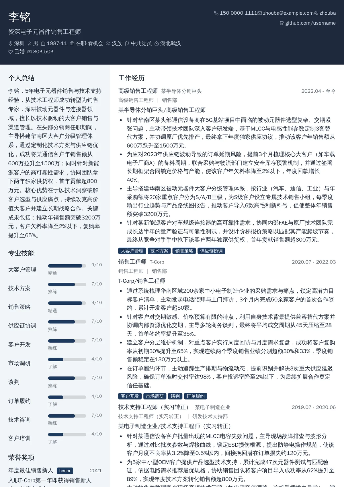 电子元器件销售工程师