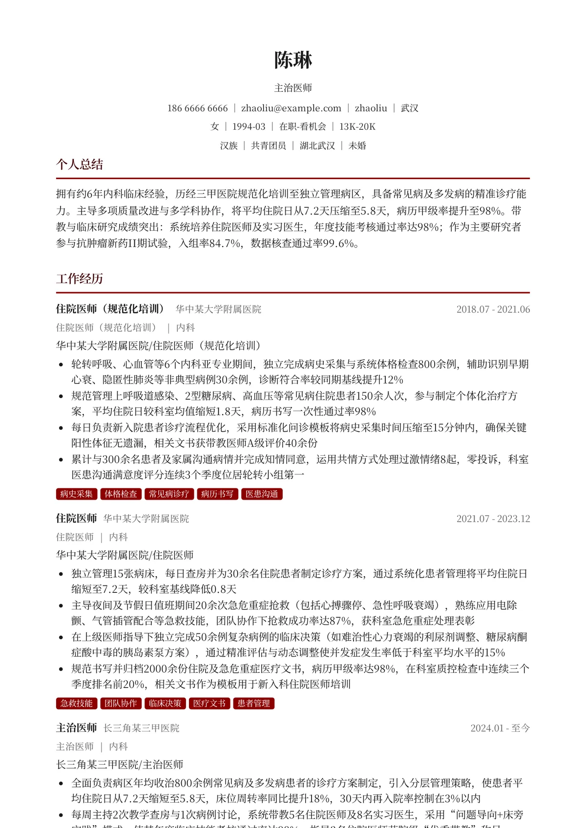 2026年最新主治医师简历模板