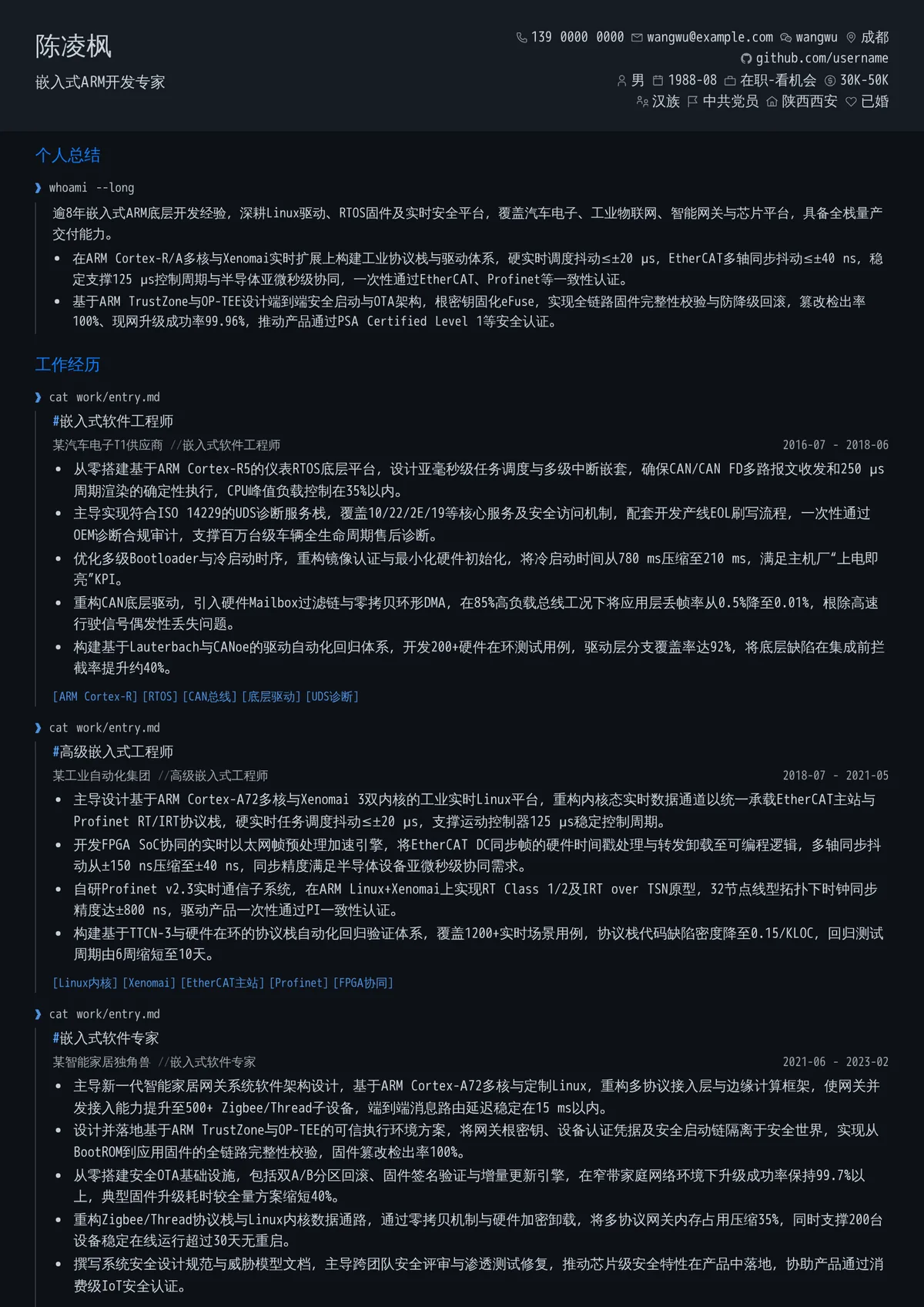 2026年最新嵌入式ARM开发专家简历模板