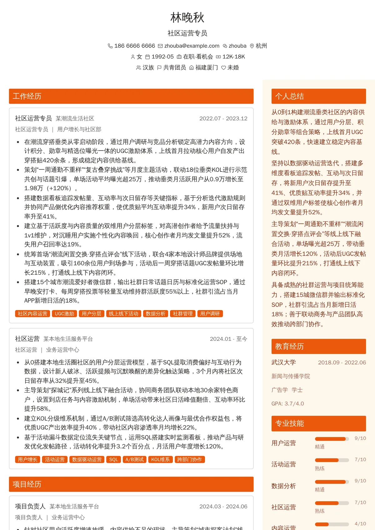 2026年最新社区运营专员简历模板