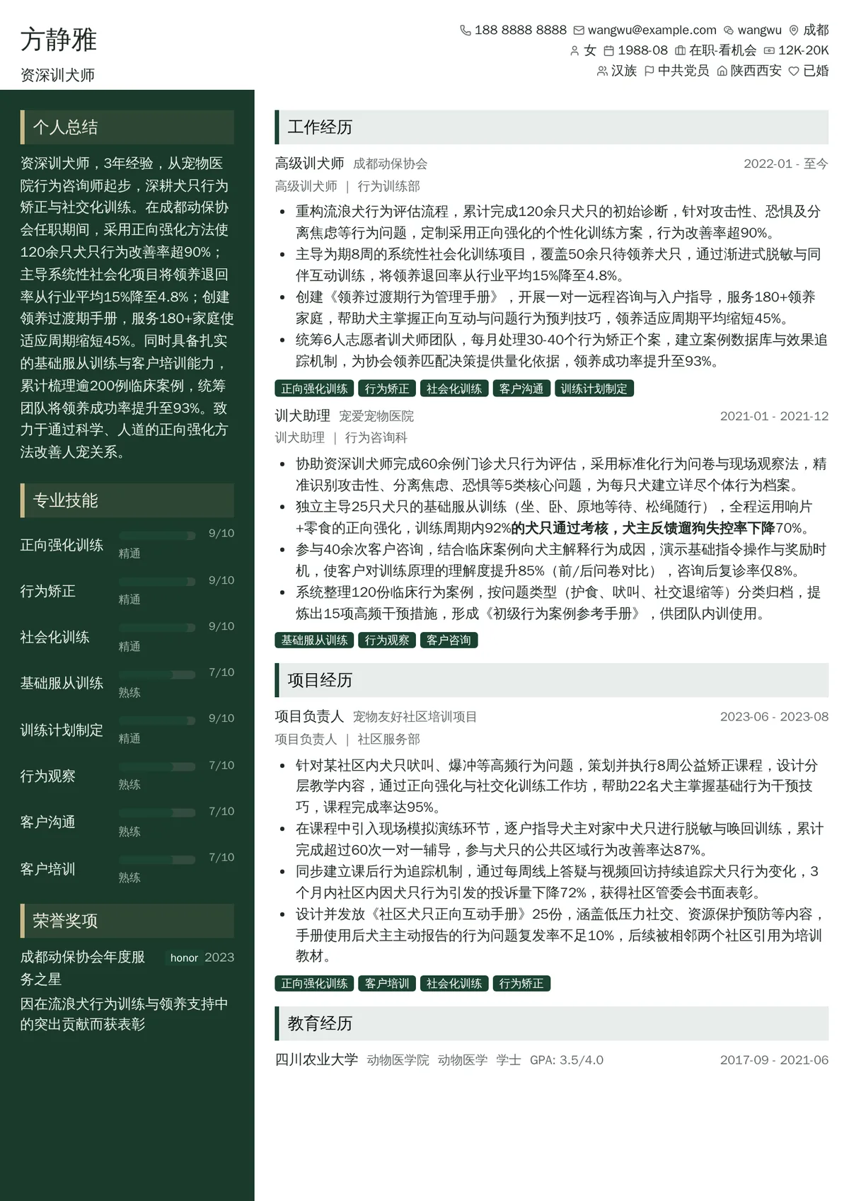 2026年最新资深训犬师简历模板