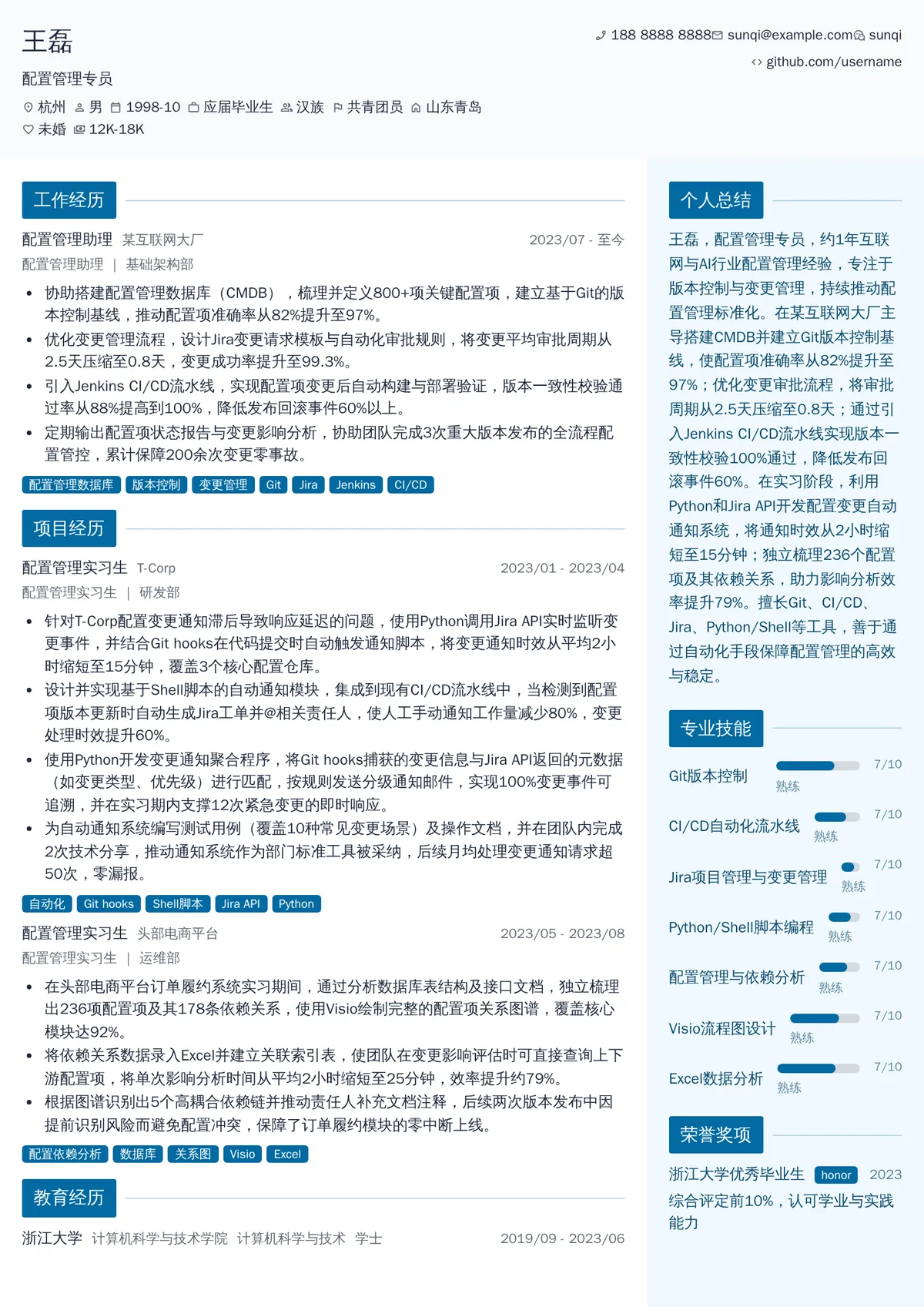 2026年最新初级配置管理专员简历模板
