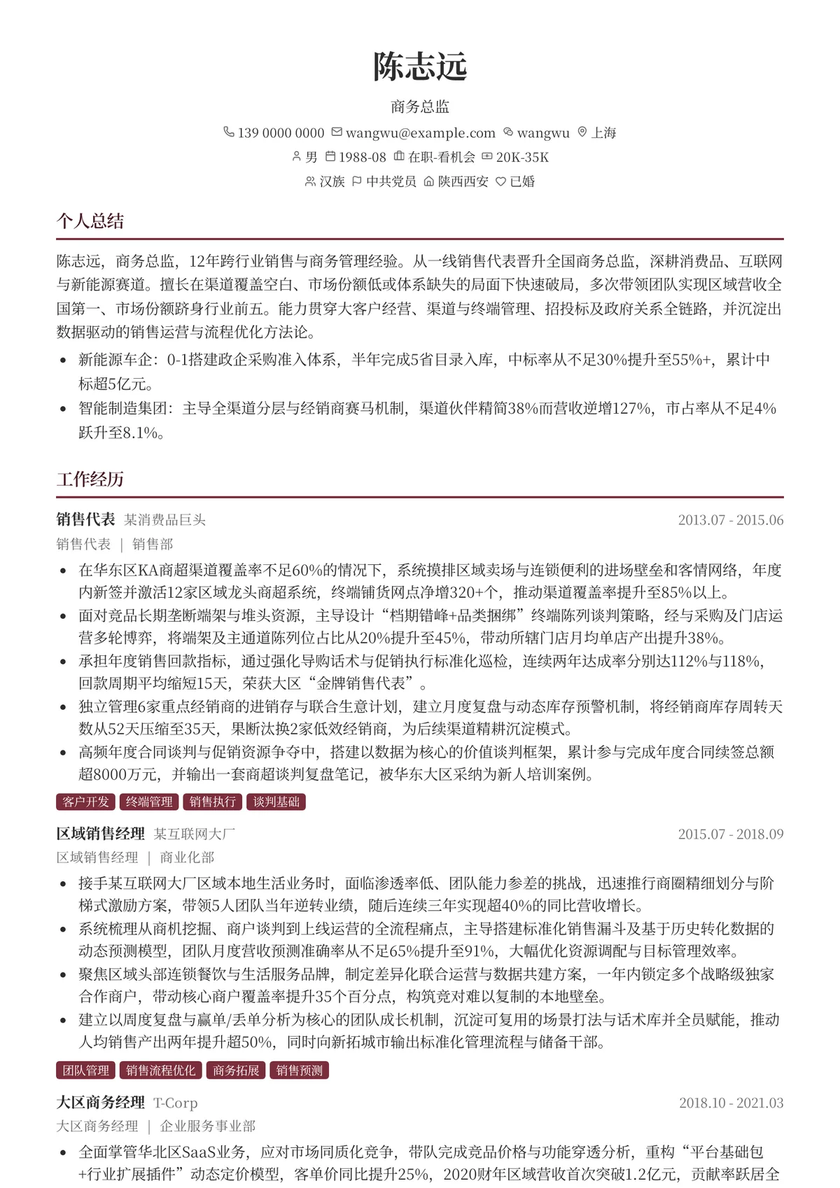 2026年最新商务总监简历模板