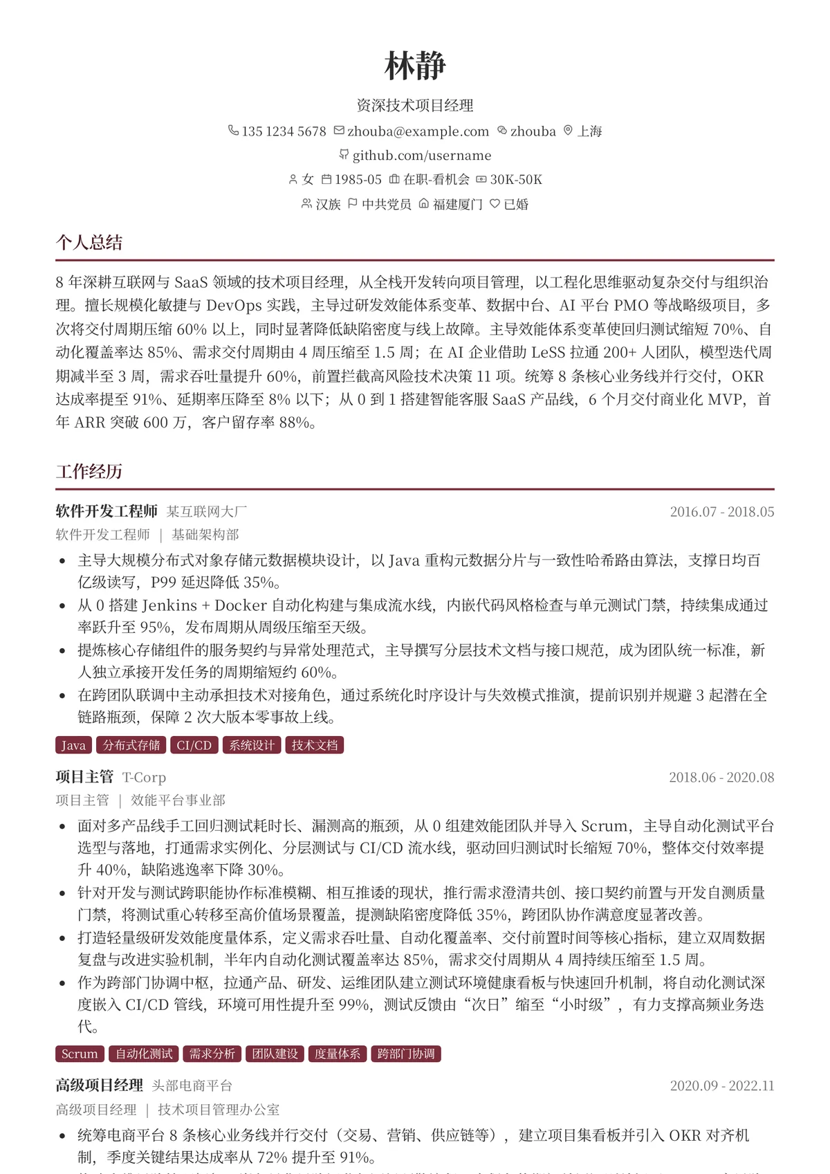 2026年最新资深技术项目经理简历模板