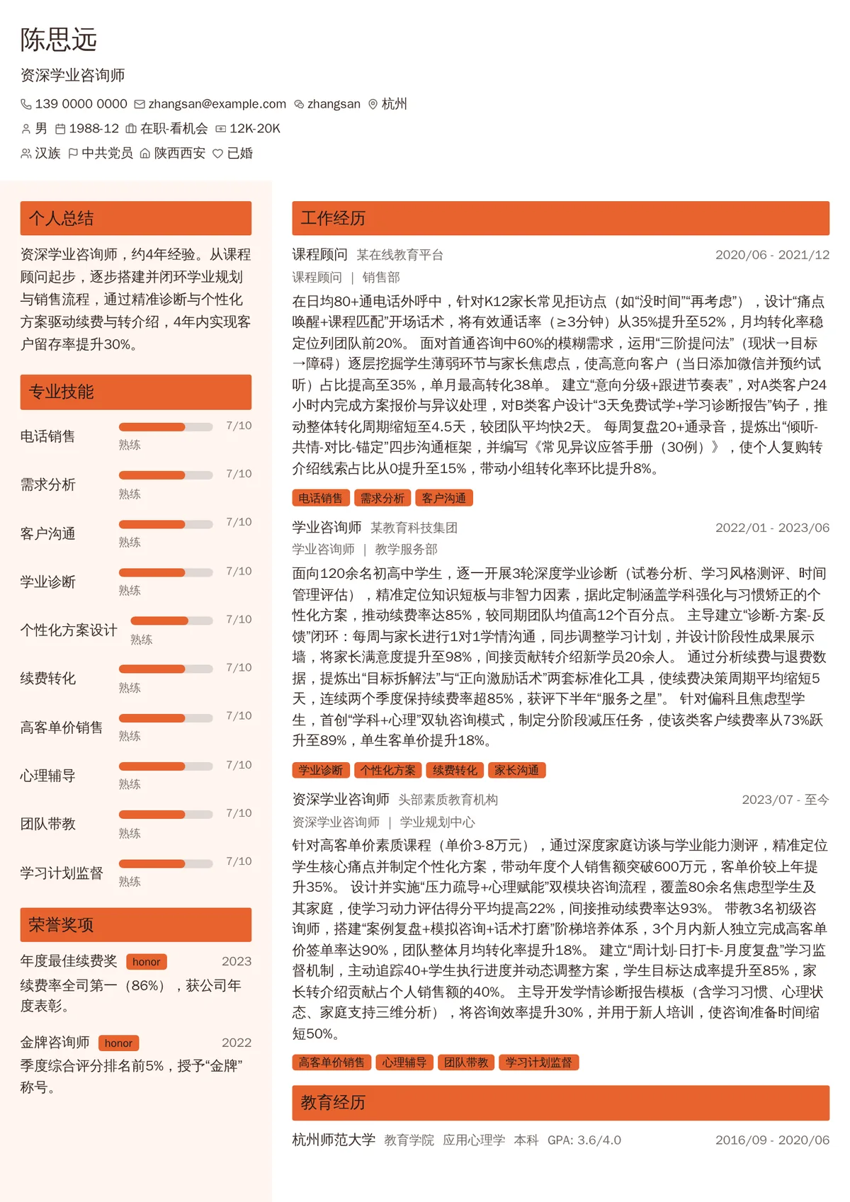 2026年最新资深学业咨询师简历模板