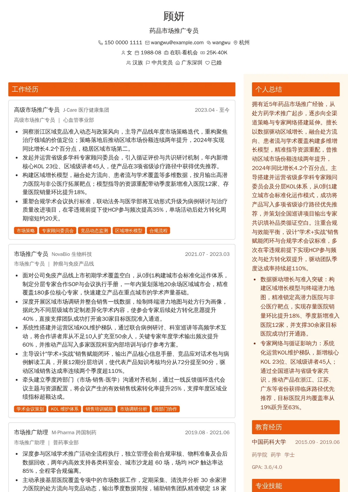 药品市场推广专员