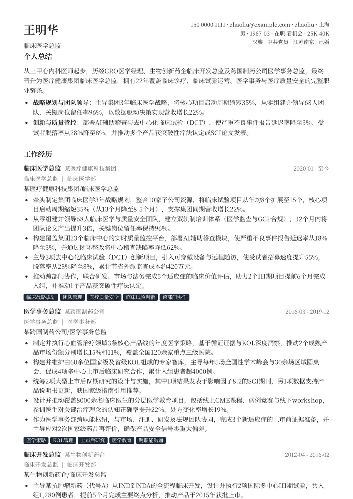 2026年最新临床医学总监简历模板