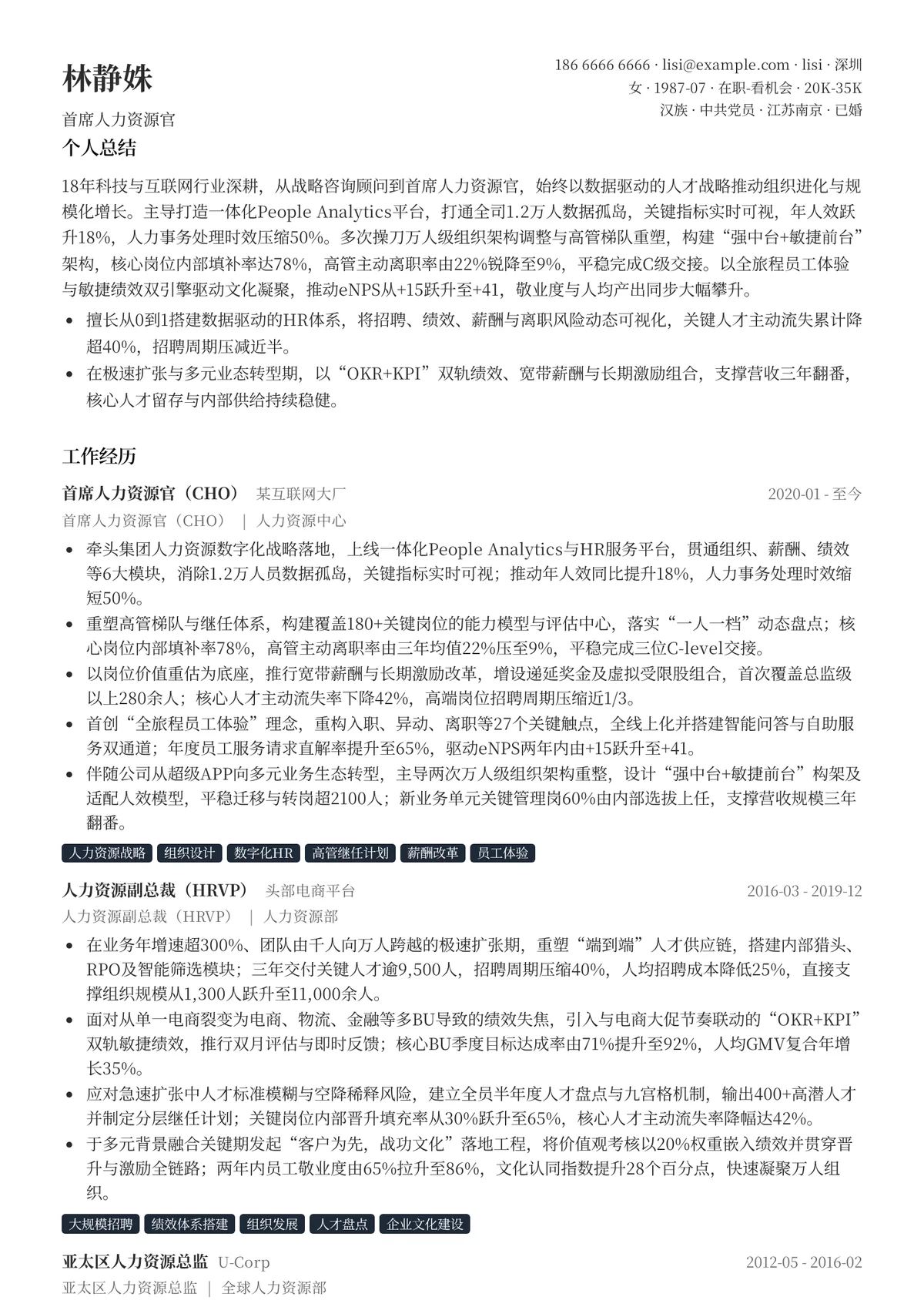 2026年最新首席人力资源官简历模板
