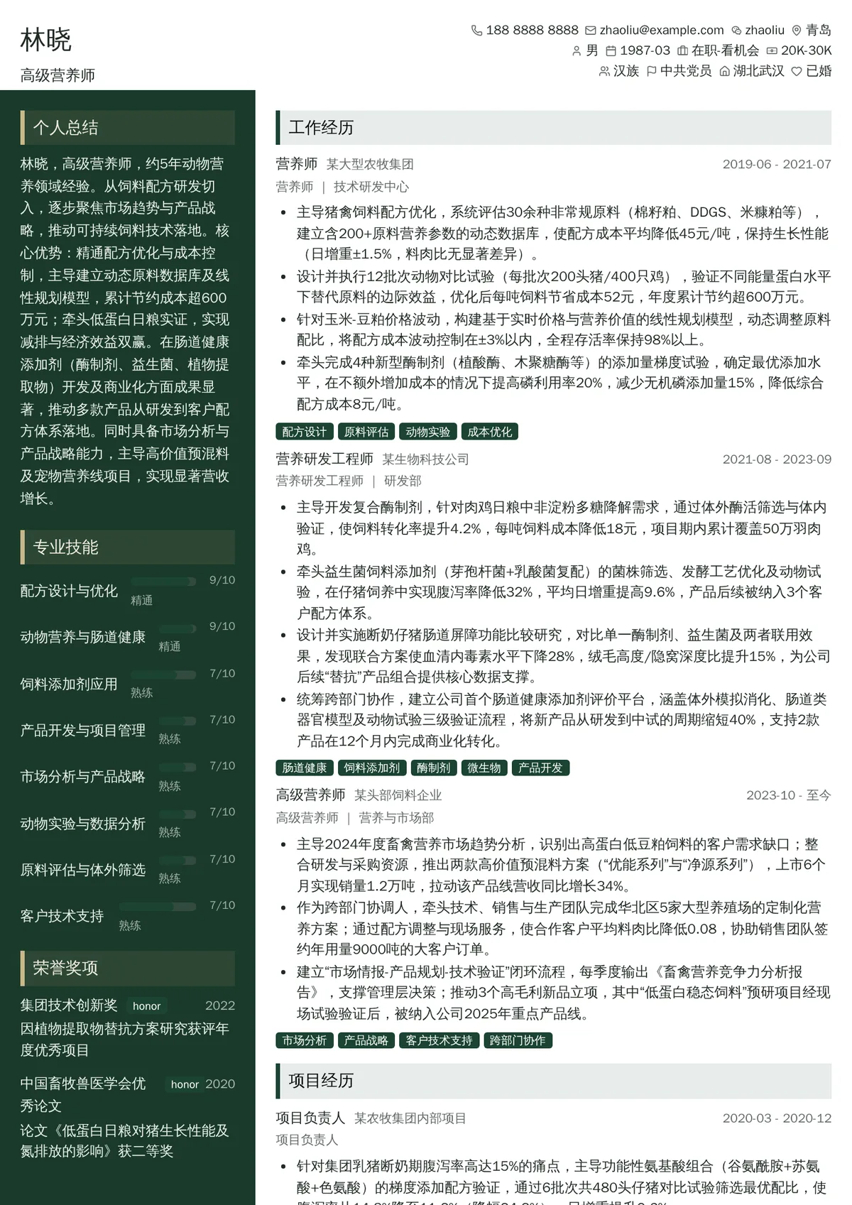 2026年最新高级营养师简历模板