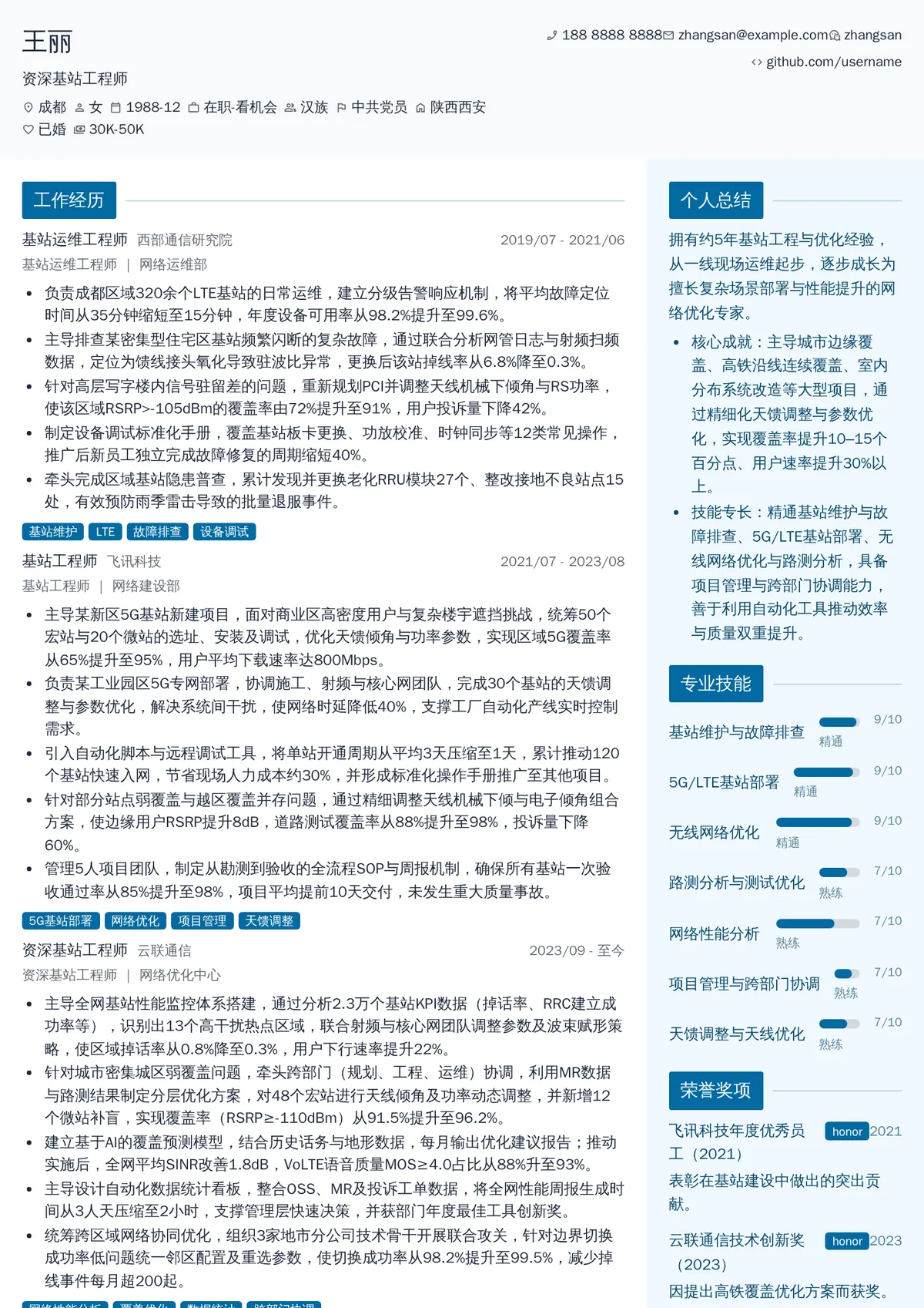 2026年最新资深基站工程师简历模板