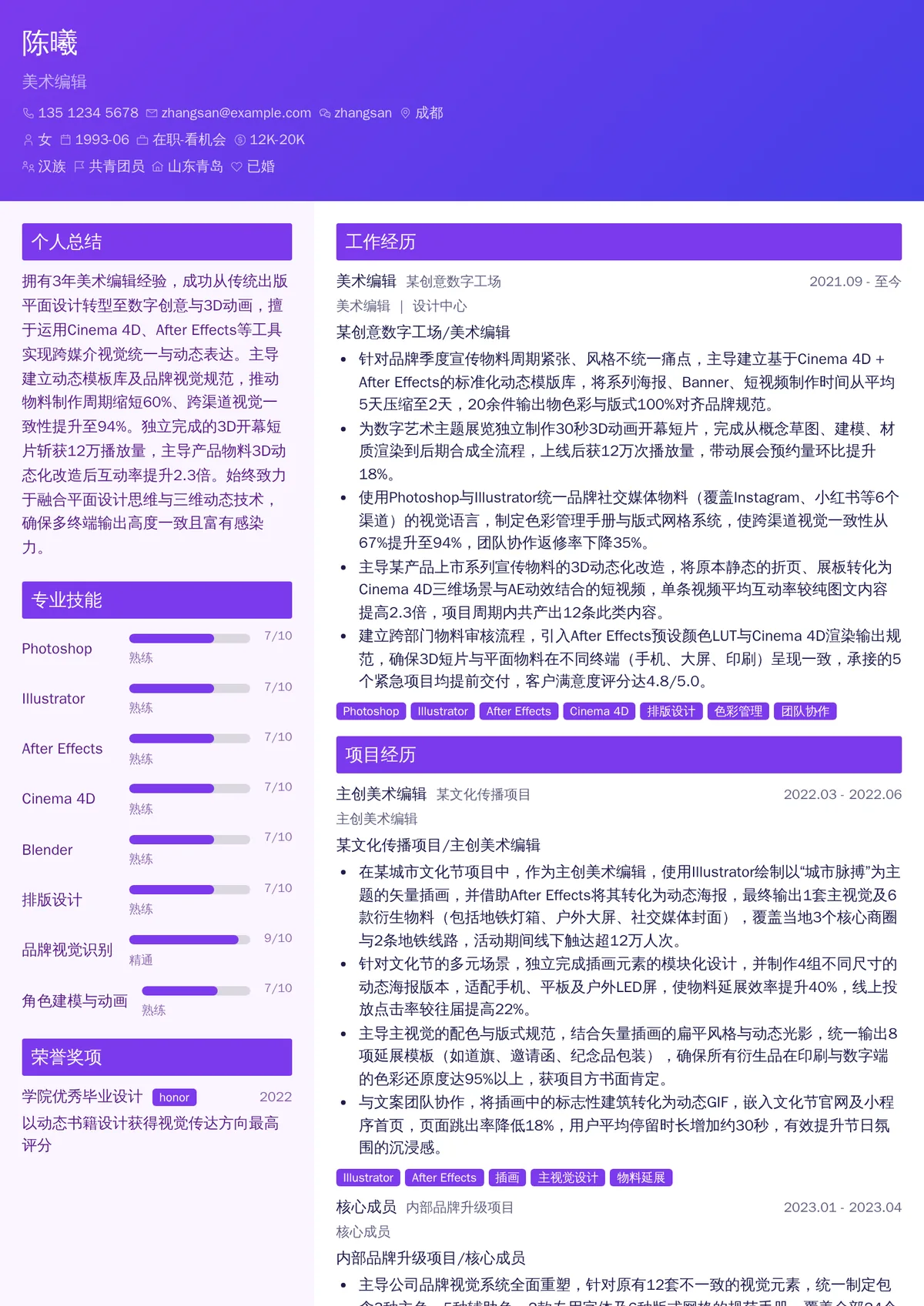 2026年最新中级美术编辑简历模板