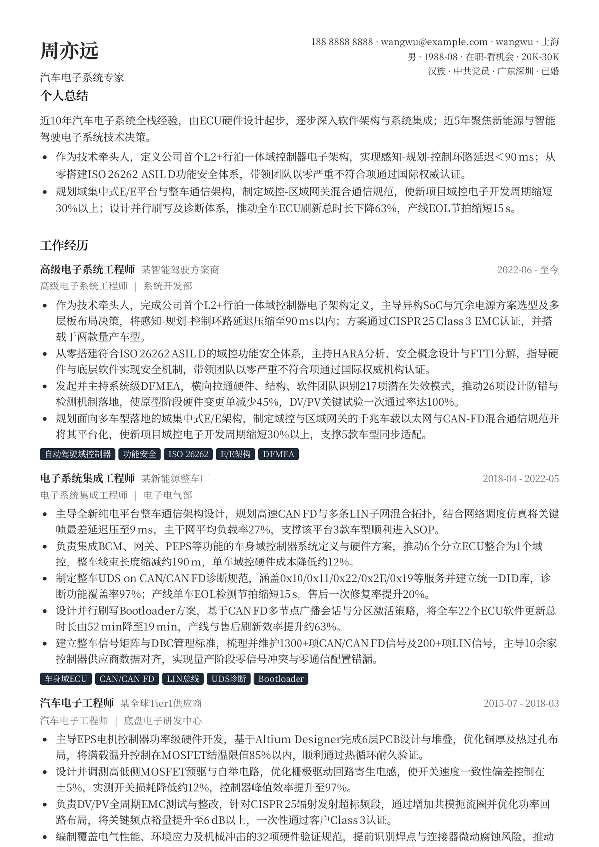 2026年最新汽车电子系统专家简历模板