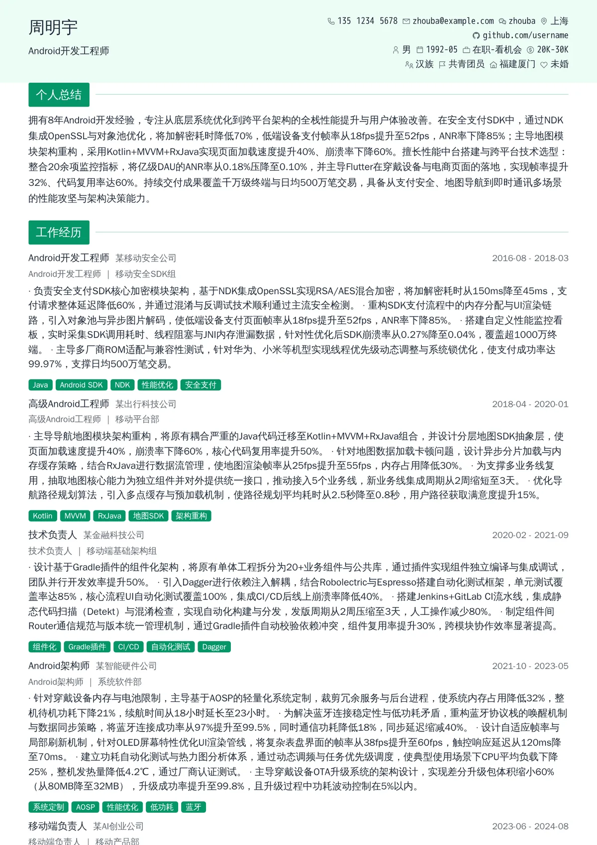 2026年最新Android开发工程师简历模板
