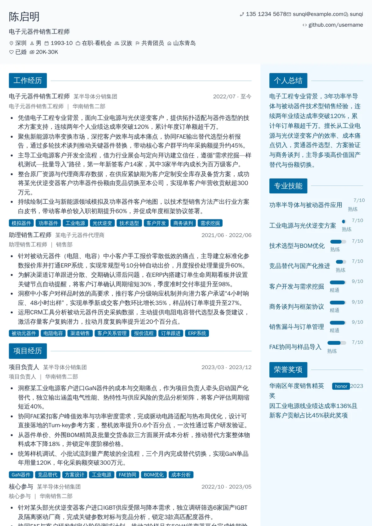 电子元器件销售工程师